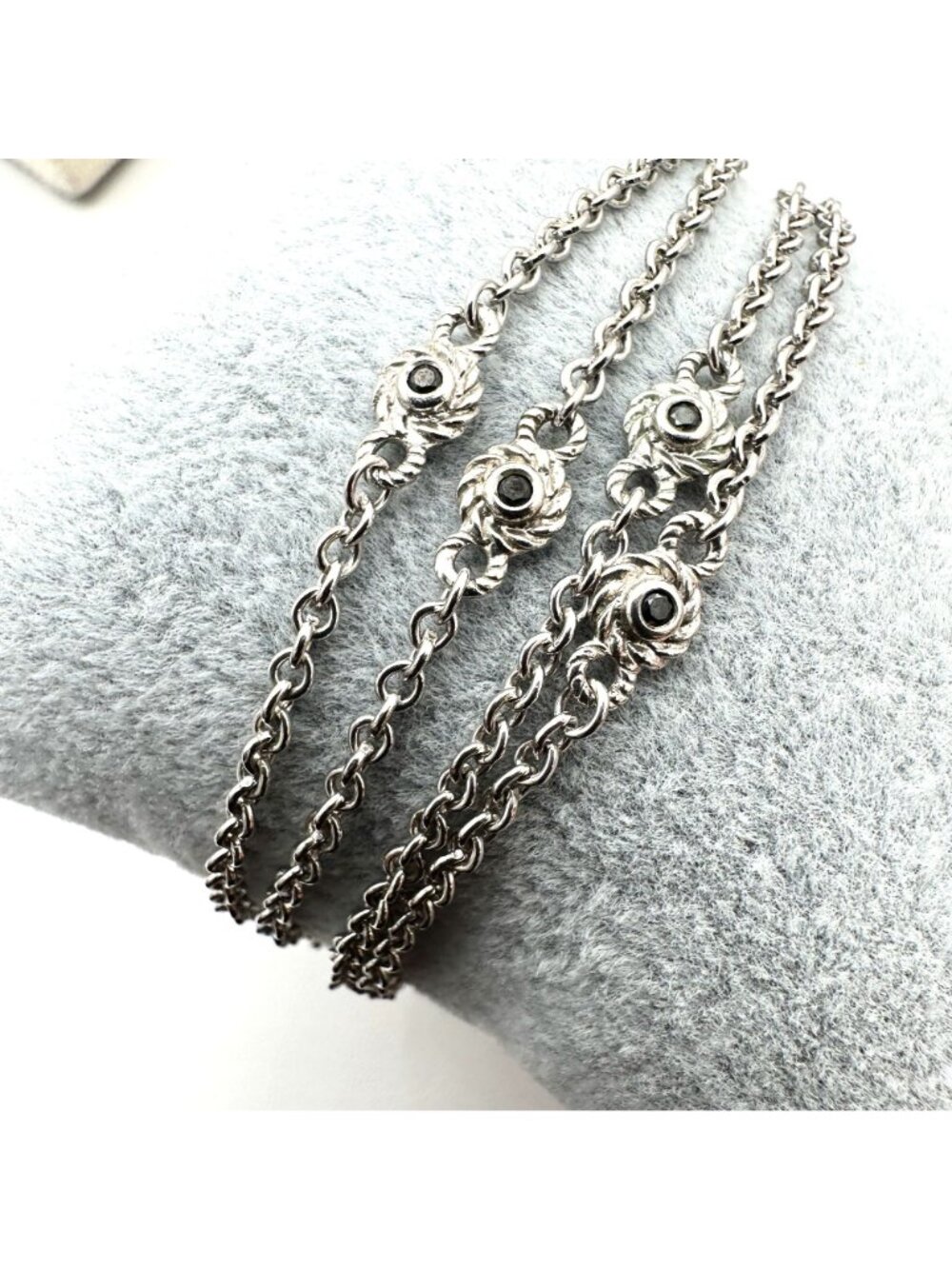 Judith Ripka Necklace Sterling Silver Black Spinel Station Chain 34 Inch - Picture 8 of 8